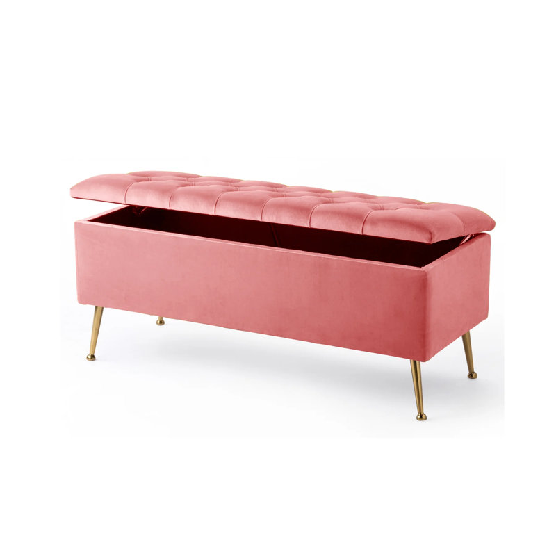 Amara Wide Velvet Tufted Rectangle Storage Ottoman Footstool Upholstered Bench with Legs for Living Room & Bedroom, Pink