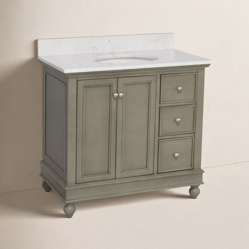 36'' Single Bathroom Vanity with Top, Quartz, Weathered Gray