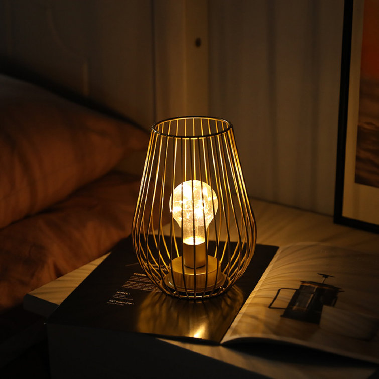 JHY DESIGN Metal Cage Table Lamp Battery Powered Cordless lamp with LED  Edsion Style Bulb