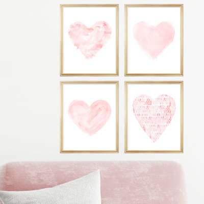 4 Piece Contemporary Hearts Paper Prints Set