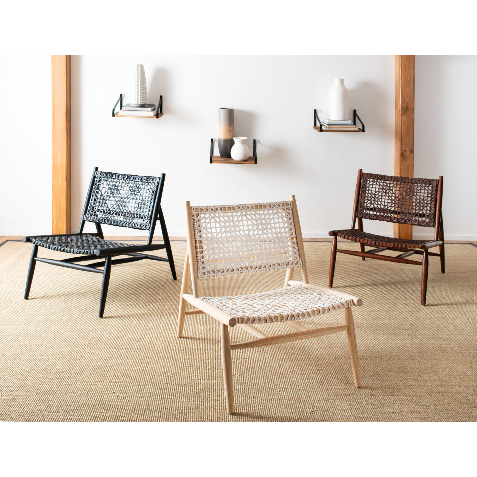 Kazbah Upholstered Side Chair, Brown Genuine Leather/Brown Legs