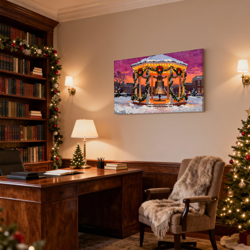 Ensemble de 3 toiles de Noël enneigées en forme de cloche de Noël, H 16 po x l 24 po