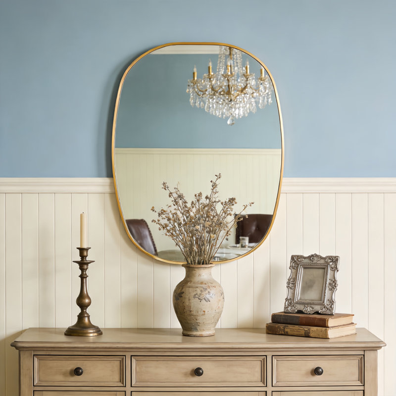 Oval Framed Wall Mirror, Gold