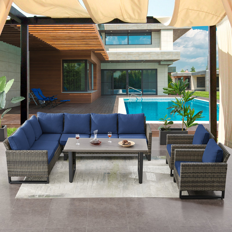Nazime Karlshamn 4 Piece Sectional Seating Group with Cushions, Blue