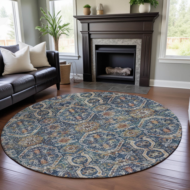 Premium Machine Washable Lyndhurst AMF1181 Global Rug, Round 8'