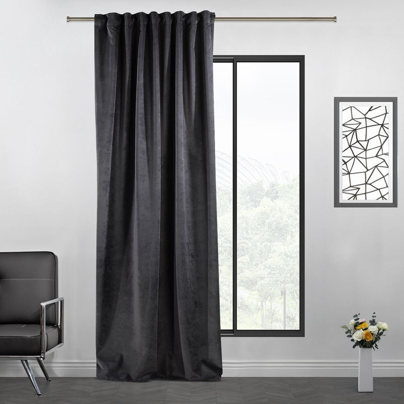Extra Long & Extra Wide Matte Velvet Curtain Panel, 130cm Width x 265cm Drop, 68 SHADOW