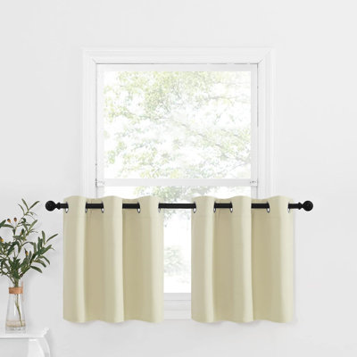NICETOWN Blackout Small Window Valances, Rustic Farmhouse Curtains Grommet Top Thermal Insulated Window Drapes for Kitchen/Bathroom/Basement, 2 Panels.