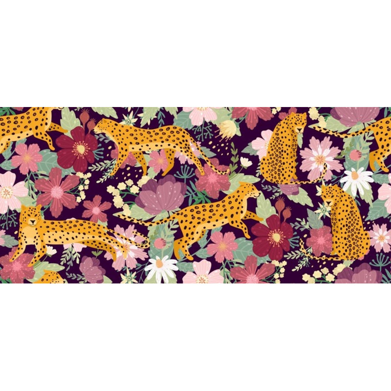 Papier peint imprimé floral mauve léopard, L 96 po x l 108 po