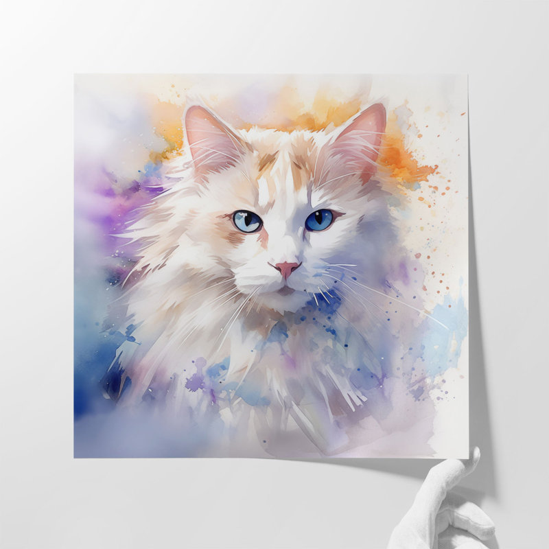 Purr aquarelle énergique, Toile encadrée noire, H 20 po x l 20 po x P 1,25 po