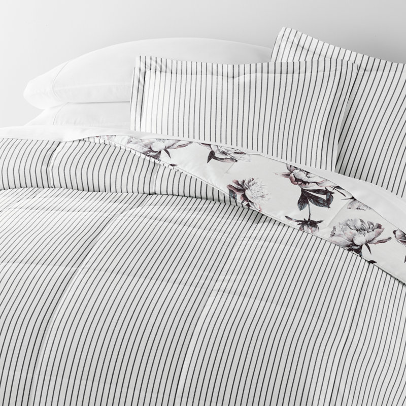 King Gray Floral Down Alternative Reversible Comforter Set