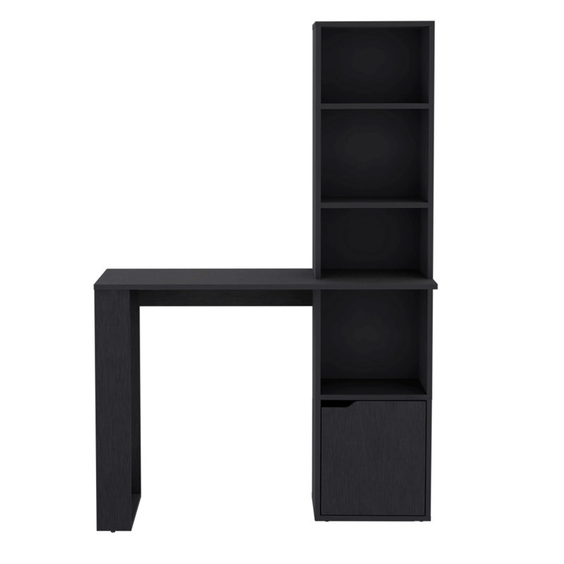 Bureau d'ordinateur avec 1 armoire et bibliothèque à 4 niveaux, Noir