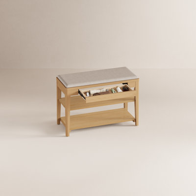 Bancs d'entrée en bois massif à 2 niveaux avec tiroirs et coussins rembourrés Addisin Adryell - Rangement pour chaussures confortables