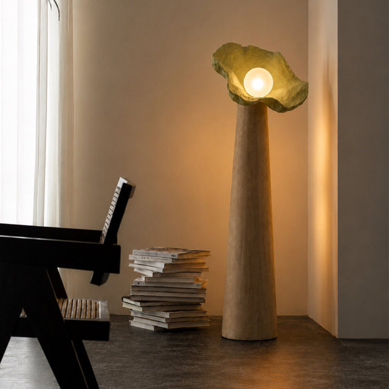 Blanc + vert + verre Burlywood + résine + lampes sur pied de forme libre en bois massif