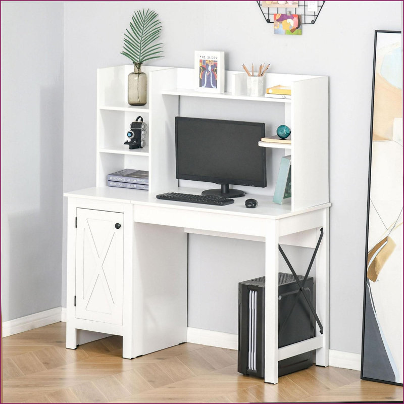 Bureaux de bureau à la maison avec huche & amp; Armoire de rangement, blanc | Panneau de particules | L 47,25 po