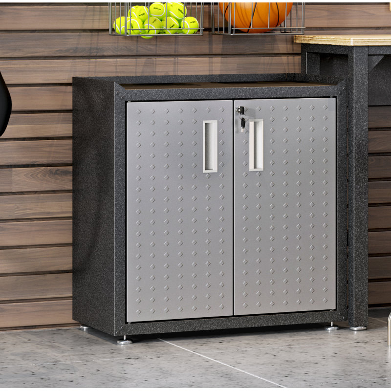 Fortress 31.5" H x 30" W x 18.2" D Modern Metal Mobile Garage Storage Cabinet with Adjustable Shelves in Dark Gray