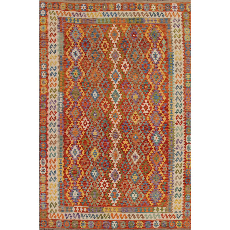 Geometric Kilim Wool Area Rug 8x11
