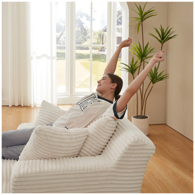 Chaise longue surdimensionnée en velours côtelé, canapé moderne blanc capitonné pour salon et bureau, aucun assemblage requis