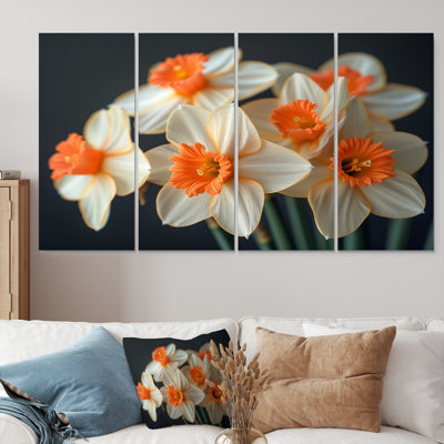 Jaune jaune, tournesol, sourire, jonquilles - jonquilles, ensemble d'art mural sur toile