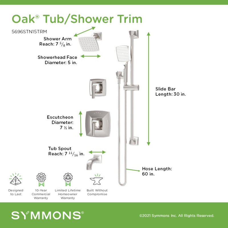 Oak HydroMersion Tub and Shower Trim with Hand Spray, Satin Nickel