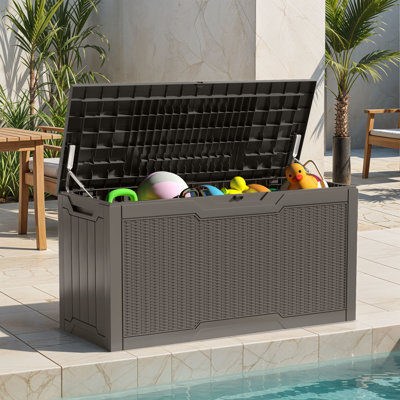 80 Gallon Outdoor Storage Cabinet with Rattan Pattern Lockable & Weather Resistant