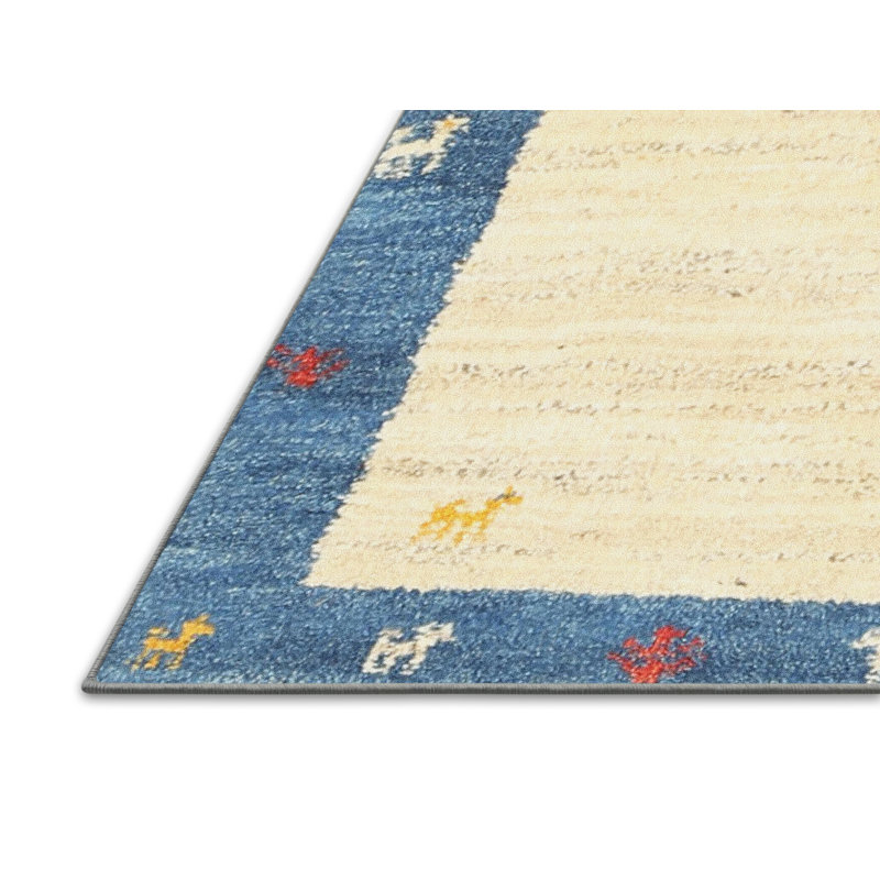 Tapis abstrait beige / bleu, Rectangle 5 pi x 7 pi