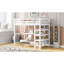 Lit mezzanine simple avec tablettes de rangement et bureau sous le lit, blanc-1729891213-1729891212