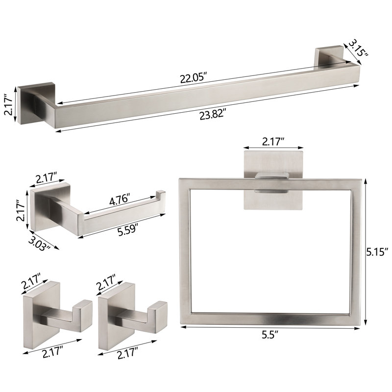 Ensemble de quincaillerie de salle de bain 5 pièces, Nickel brossé