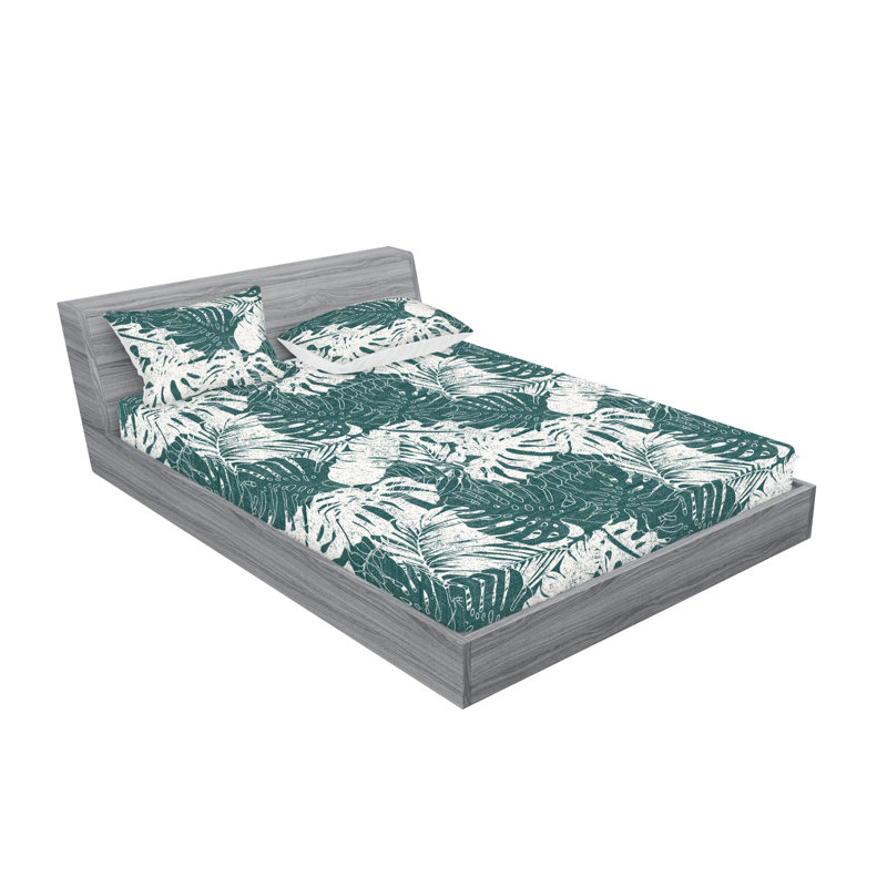 Drap-housse et taies décoratives 3 pièces Ambesonne, Vert forêt coquille d'œuf / floral