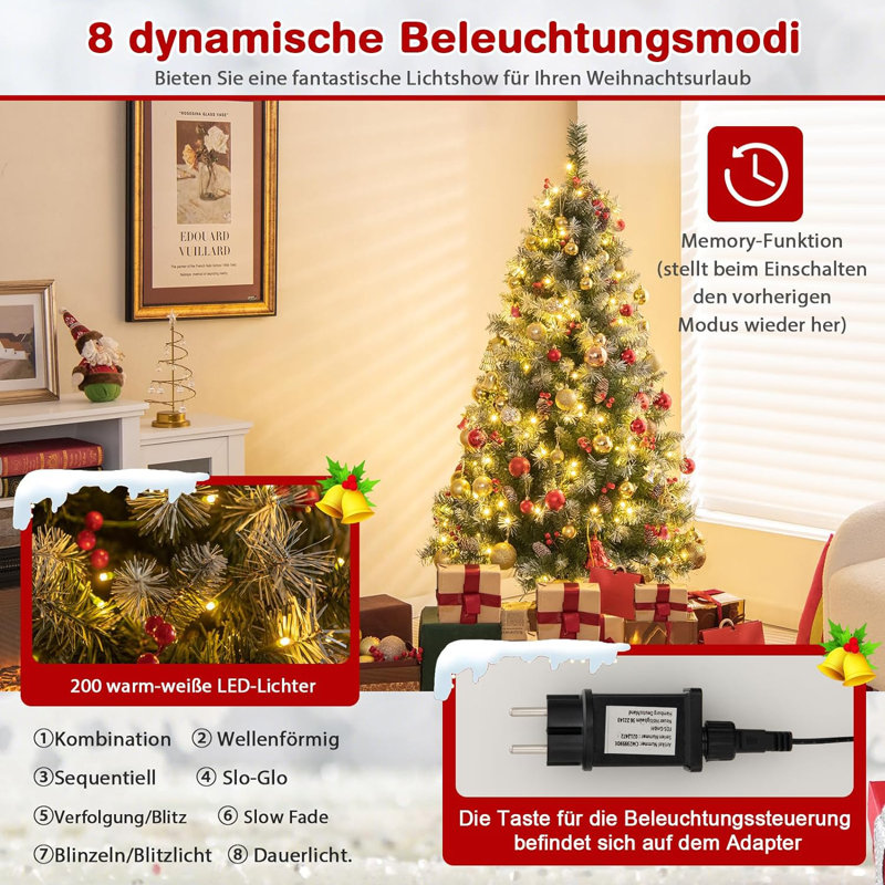Lighted Artificial Pine Christmas Tree, 150cm H