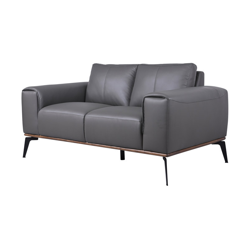 Canapé à accoudoirs carrés en cuir véritable Salpeter, H 33,3 po x l 64 po x P 38 po