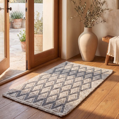 Tapis en viscose / laine tissé à la main jacques en noir / gris