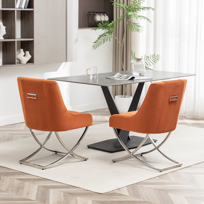 Elian Velvet Upholstered Side Chair, Orange
