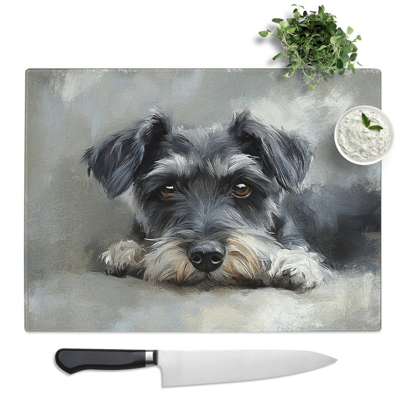 Schnauzer Dog Illustrated  Glass Chopping Board