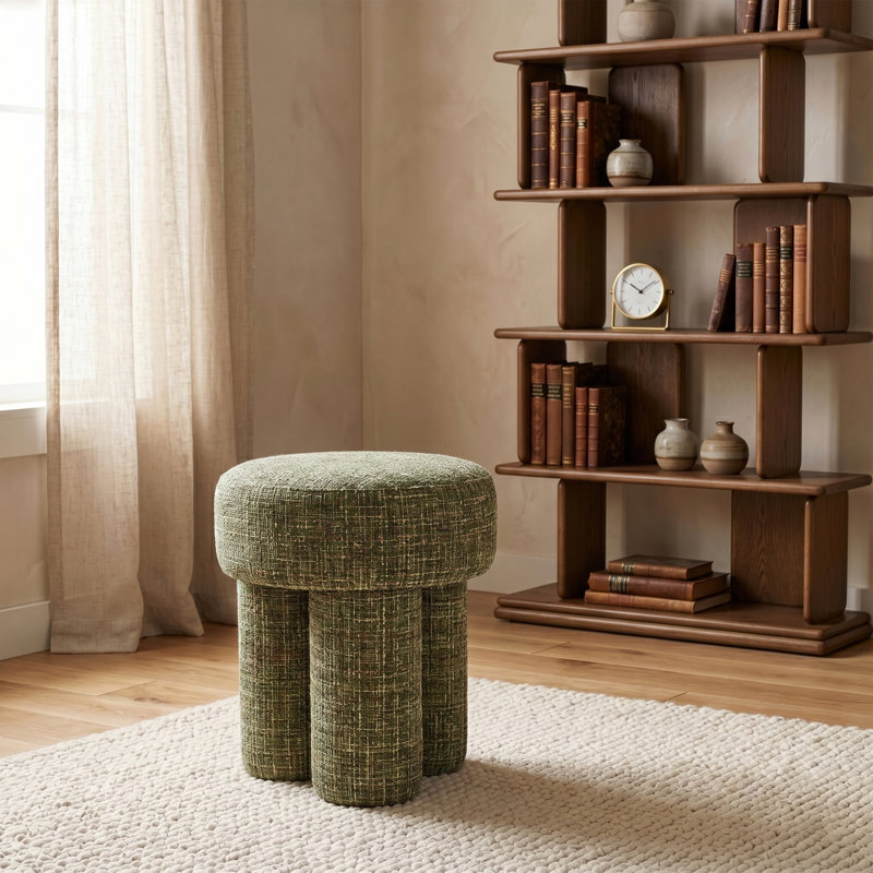 Larson 14.5" Wide Square Standard Ottoman, Green Polyester Fabric