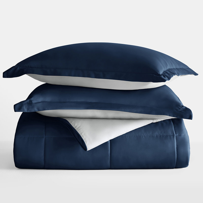 King Navy Reversible Down Alternative Microfiber Comforter Set