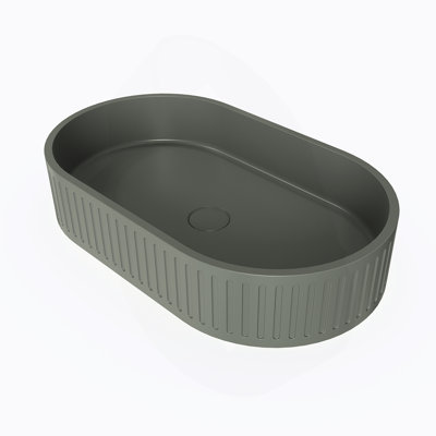 23.6'' Concrete Vessel Oval Modern Dark Green Bathroom Sink