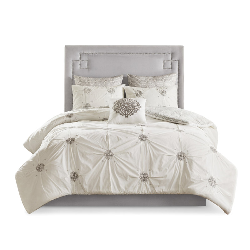 King/ King Comforter , , 6 Pieces, Cotton Embroidery Reversible For King,, King Comforter + 5 Additional Pieces