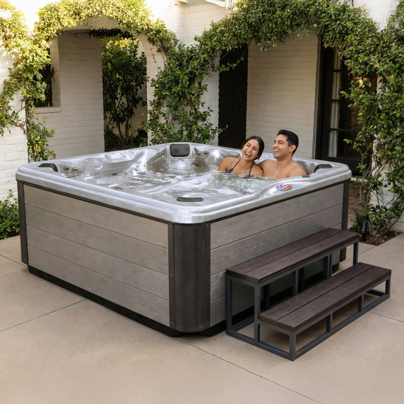 American Spas 240 Volt Acrylic Square Standard (Hardwired) Hot Tub, Silver Oak, Limited Edition Platinum
