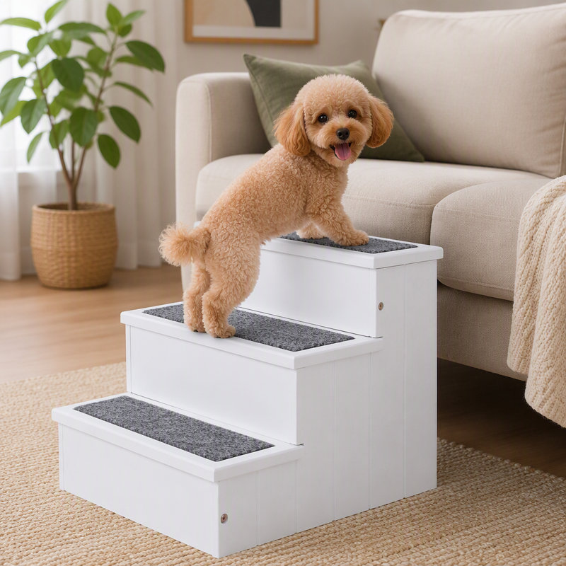 Rampe d'escalier antidérapante en bois avec tapis pour animaux de compagnie
