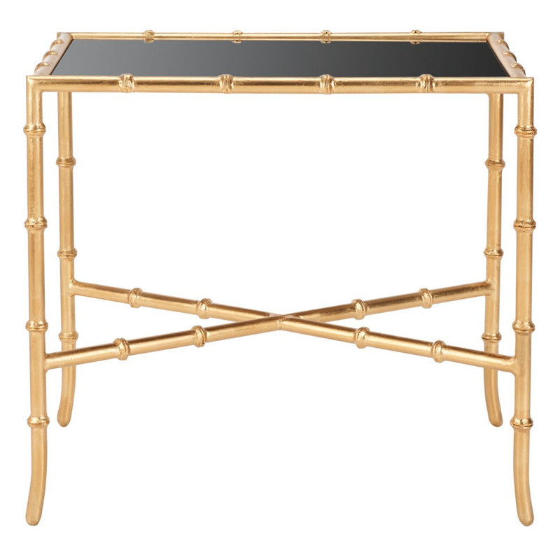 Margaret Rectangular Black Glass and Brass End Table