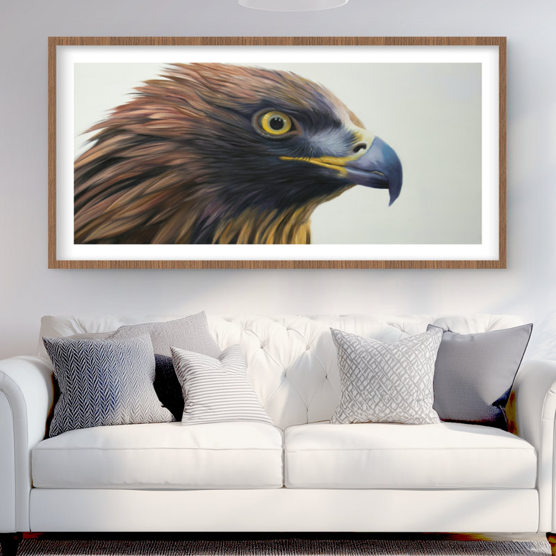 Aigle à tête brune avec motif matte encadré | Best-sellers décoratifs, H 24 po x l 48 po, Brun