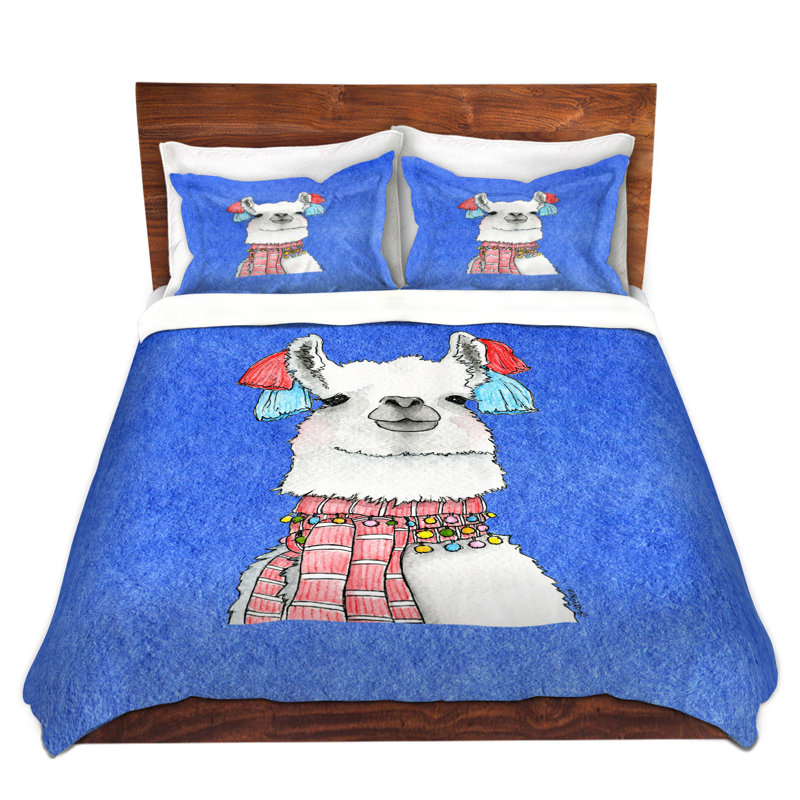 Ensemble de housse de couette écharpe llama, 1 housse + 2 taies très grand lit, Rouge / Blanc