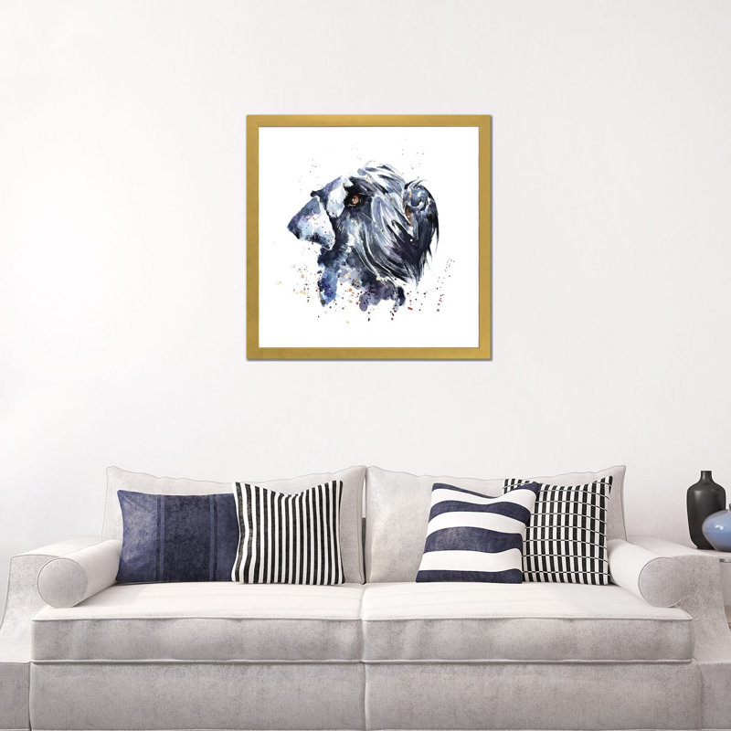 Schnauzer géant par EdsWatercolours - impression, H 24 po x l 24 po x p 1 po, Papier encadré doré, Blanc