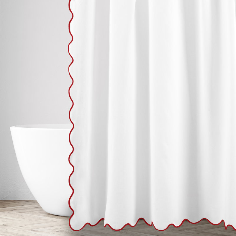 Antalya Solid Color Shower Curtain, White/Brilliance Red, 84'' H x 72'' L