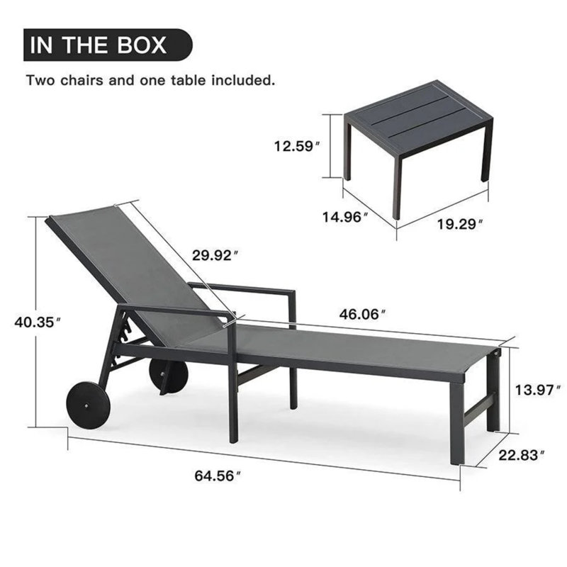 Outdoor Chaise Lounge with Table, Gray