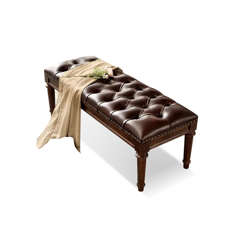 Brown Modern Upholstered Wood Style Bedroom and Entryway Leather Long Bench, Brown, 19.29" H x 47.24" W x 15.75" D