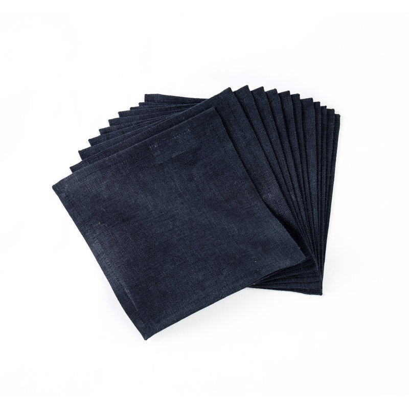 100% Pure Linen Cocktail Napkins - Fete, 6" x 6", Navy