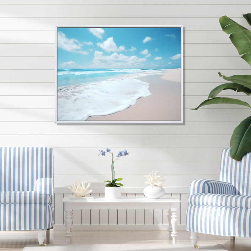 «Alve Beach Minimalisme Landscape I», reproduction sur toile, 12" H x 20" W, Cadre flottant blanc