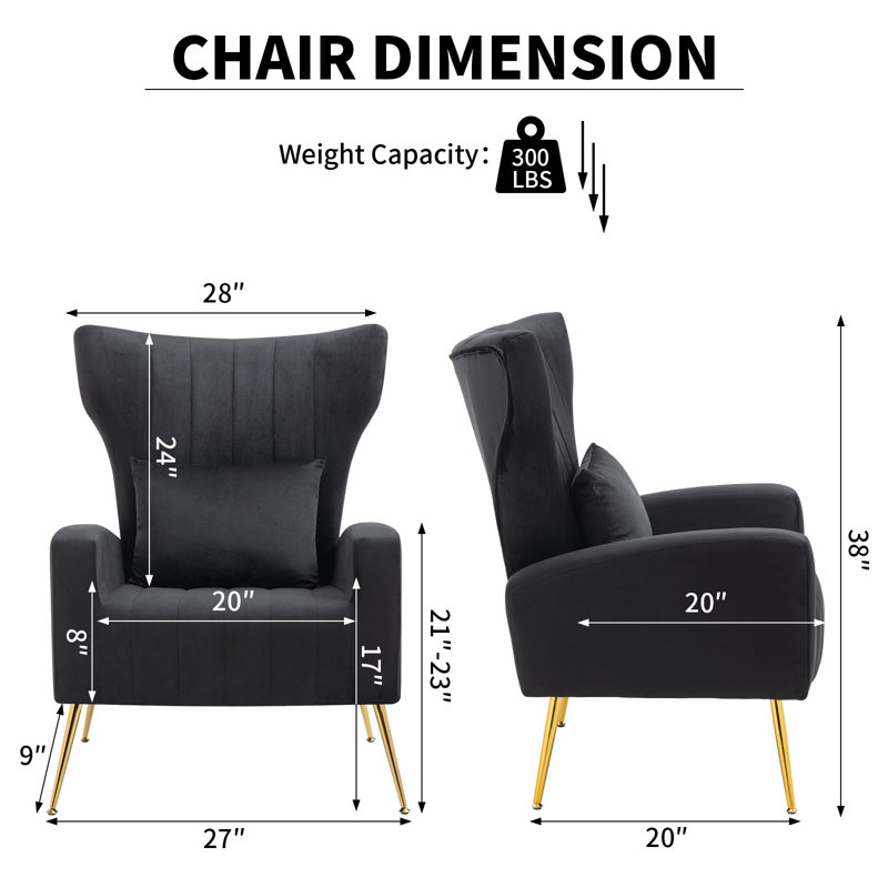 27' ' wide velvet armchair Mahith, Noir