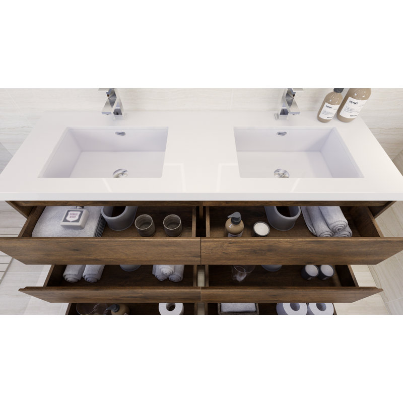 Ferrante 59.05'' Double Bathroom Vanity with Acrylic Top, Rosewood